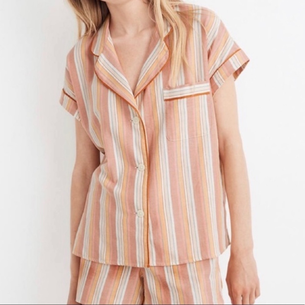 Madewell Bedtime Pajama Top in Rainbow Stripe S - Picture 6 of 7